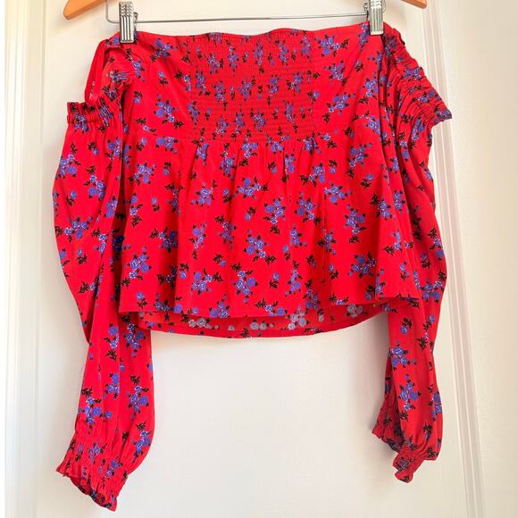 INTERMIX Nicola Off Shoulder Top US 4 Night Out Date Floral Romantic Red - Picture 5 of 7